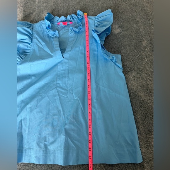 Lilly Pulitzer Klaudie Ruffle Sleeve Cotton Top Size S Lunar Blue Coastal Resort - Picture 5 of 7